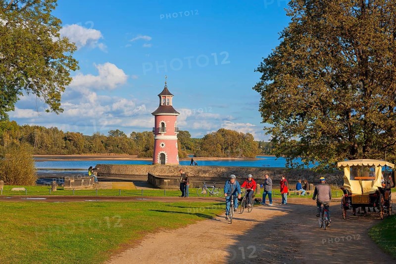 (Copyright Â© www.dresden-fotografie.de, Sylvio Dittrich, +49 1772156417), Moritzburg Moritzburg lighthouse at the Fasanenschlösschen, Around 1800, the area surrounding the castle was further integrated into the landscape design. The little pheasant castle, the harbour and the lighthouse with pier at the Niederer Grossteich Bärnsdorf were created