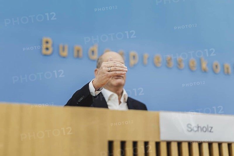 Olaf Scholz (SPD), Federal Chancellor, recorded at a federal press conference on current domestic and foreign policy issues Berlin, 14.07.2023., Berlin, Germany, Europe
