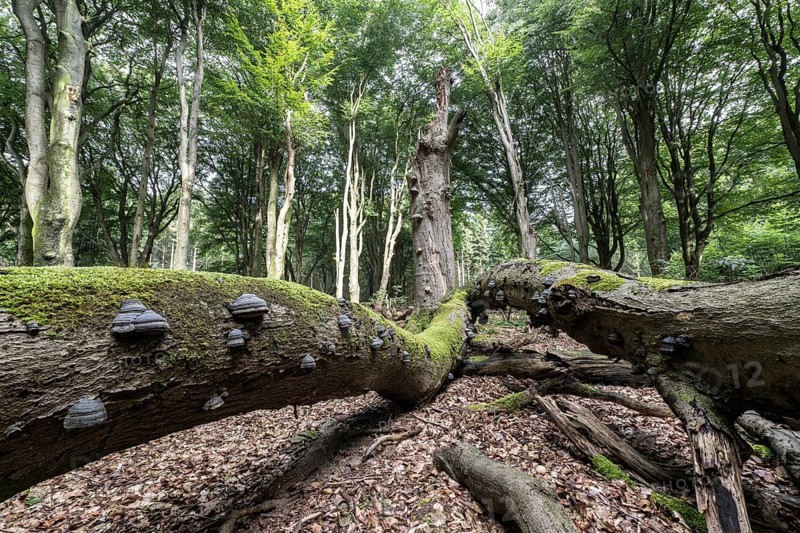 Deadwood with tinder fungus (Fomes fomentarius) in beech forest (Fagus sylvatica), Emsland, Lower Saxony, Germany, Europe