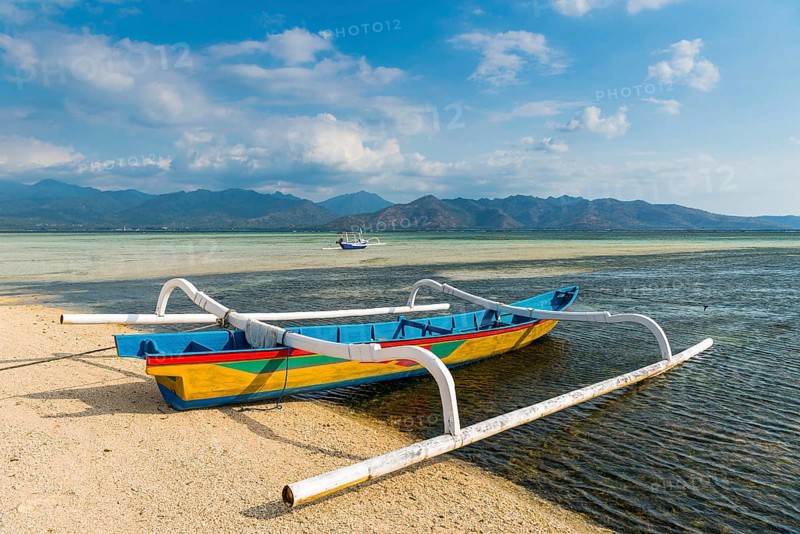 Traditional old fishing boat, sea, colourful, ocean, fishing, fishing, work, tropical, empty, nobody, lonely, island, culture, holiday, tourism, travel, Gili Air, Indonesia, Asia