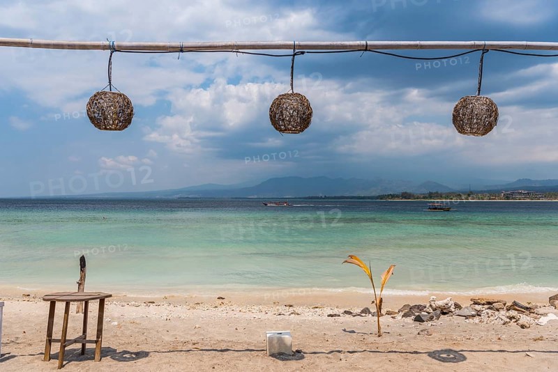 Beach restaurant, bistro, gastronomy, beach, sea, ocean, decoration, barren, culture, holiday, travel, tourism, Gili Air, Indonesia, Asia