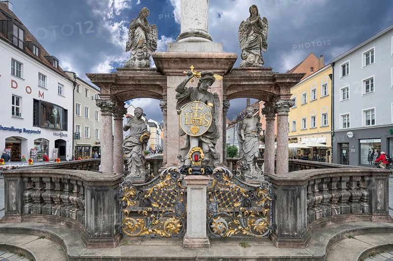 Detail of the Trinity Column, erected by the citizens in 1704, Straubing, Lower Bavaria, Germany, Europe