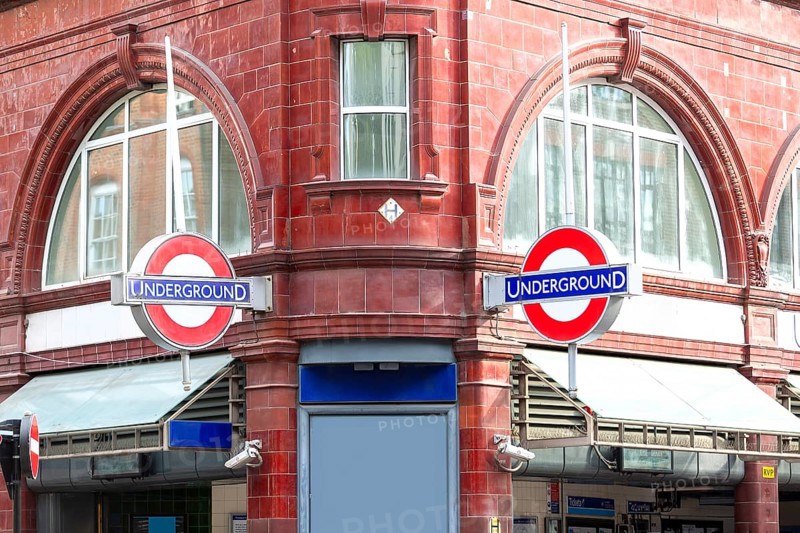 Entrance to a London Underground station with red brick building, London, United Kingdom United Kingdom