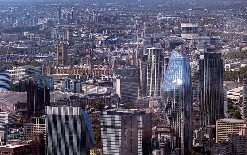 Cityscape with modern and historic buildings, river and skyscrapers, London, United Kingdom United Kingdom