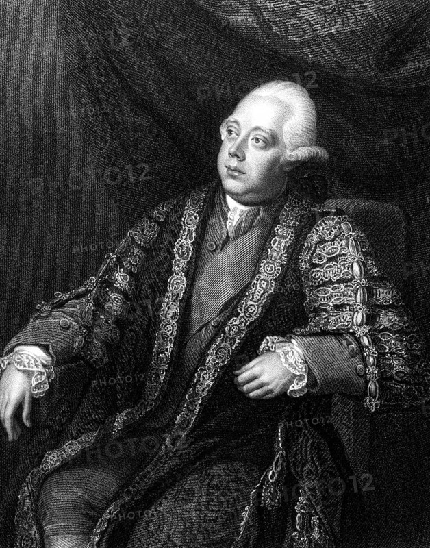 Frederick North, Lord North (1732-1792) on engraving from 1832. Prime Minister of Great Britain during 1770-1782. Engraved by W.T.Mote and published in Portraits of Illustrious Personages of Great Britain, UK, 1832