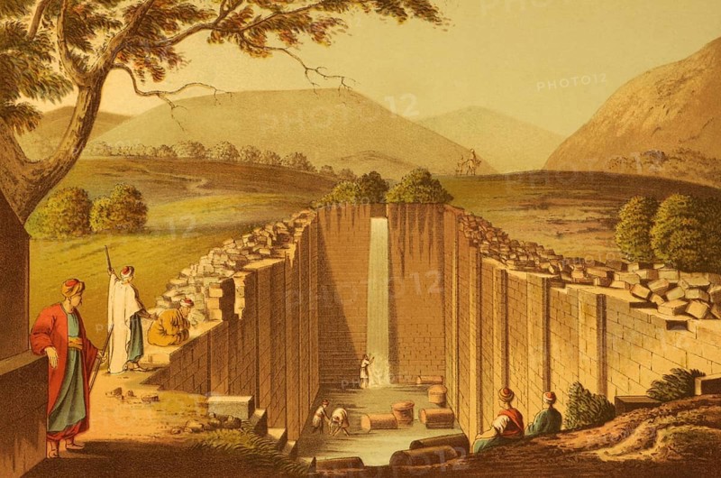 Fountain of Siloam on engraving from the 1800s by Luigi Mayer. A freshwater reservoir that was a major gathering place for ancient Jews making religious pilgrimages to the city and the reputed site where Jesus cured a man blind from birth