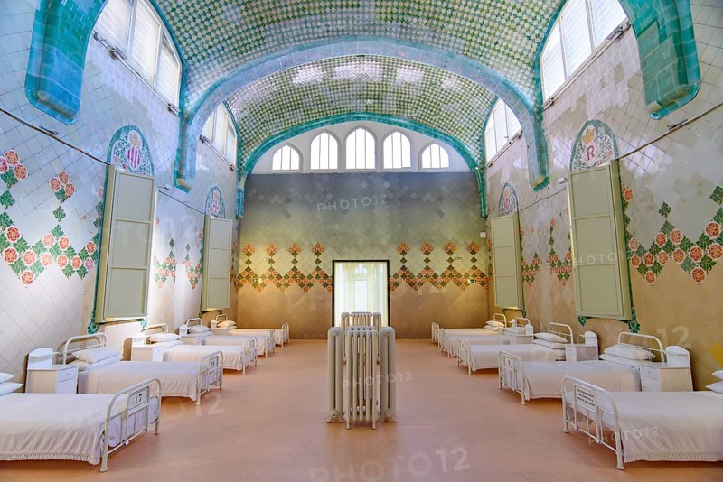 Interior of Hospital of the Holy Cross and Saint Paul (Hospital de la Santa Creu i Sant Pau) by Domènech, a UNESCO World Heritage Site in Barcelona, Spain, Europe