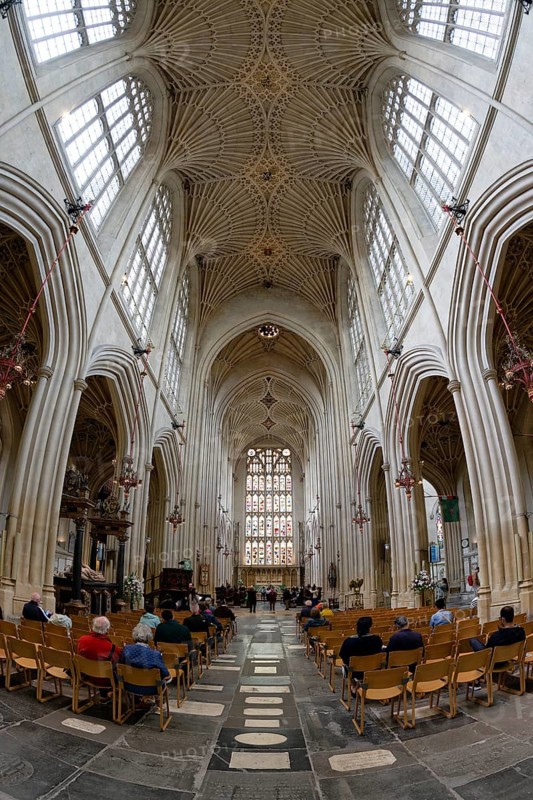 Fisheye, interior view, Bath Abbey, Bath, England, Great Britain