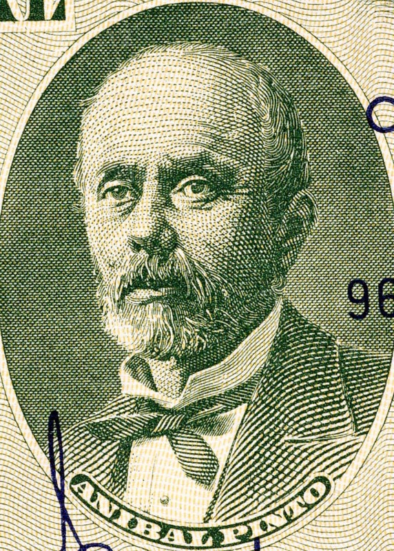 Anibal Pinto (1825-1884) on 5 Centimos on 50 Pesos 1960 Banknote from Chile. President of Chile during 1876-1881