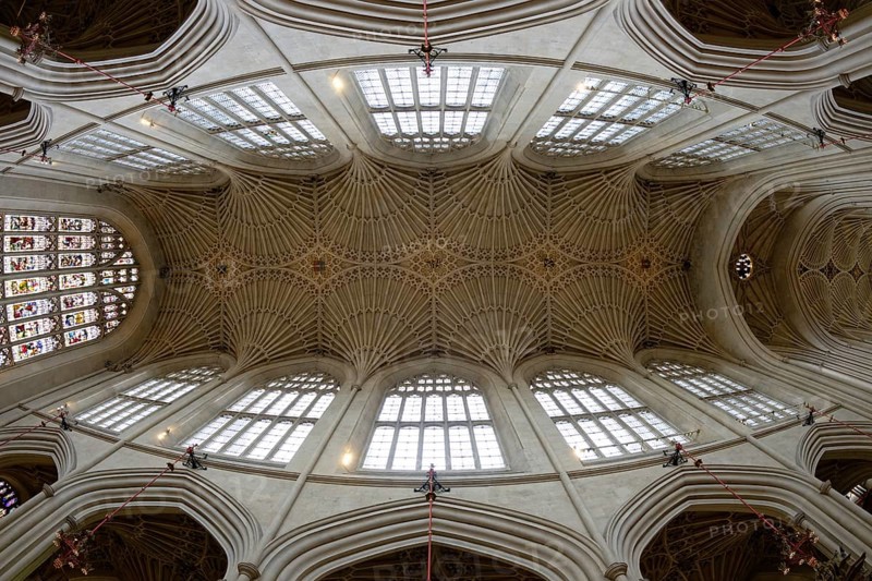 Fisheye, interior view, ceiling, Bath Abbey, Bath, England, Great Britain