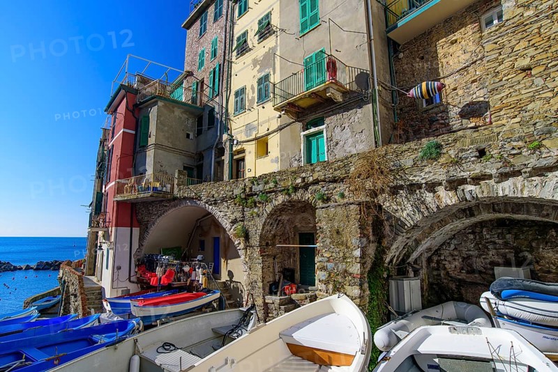Riomaggiore, one of the five Mediterranean villages in Cinque Terre, Italy, famous for its colorful houses, Europe