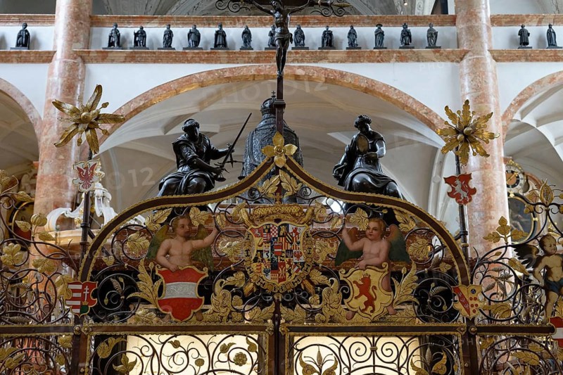 Interior view, grille, High Tomb of Emperor Maximilian, Schwarze Mander, Court Church Innsbruck, Innsbruck, Tyrol, Austria, Europe
