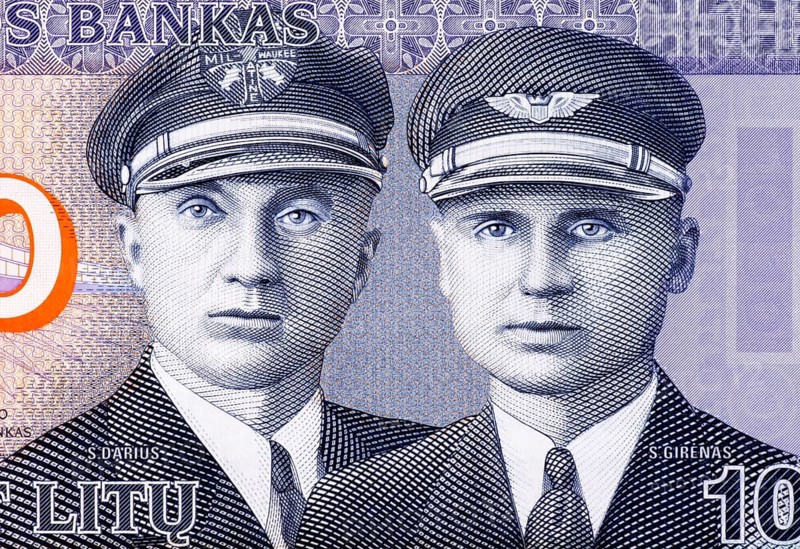 Aviators Steponas Darius (1896-1933) and Stasys Girenas (1893-1933) on 10 Litu 2007 Banknote from Lithuania