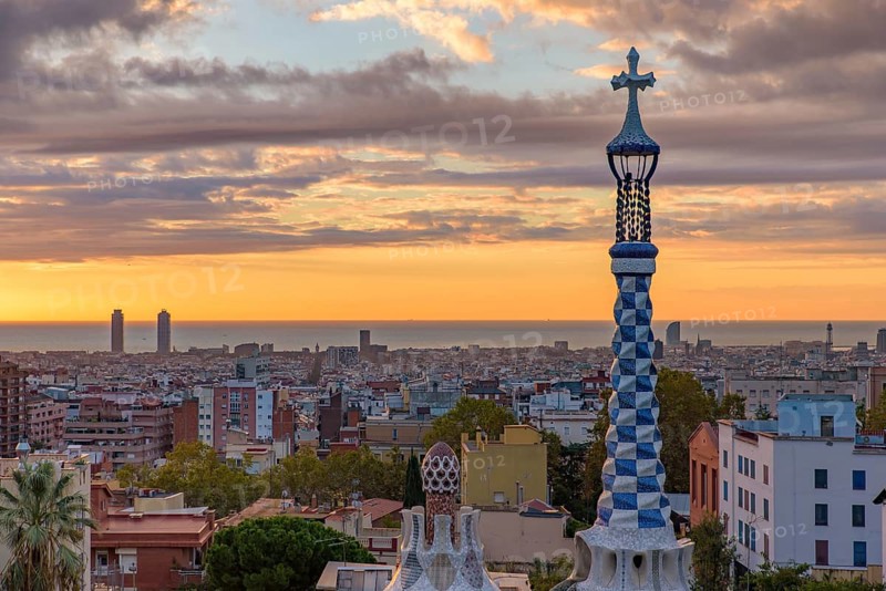 Park Guell at sunrise time in Barcelona, Spain, Europe