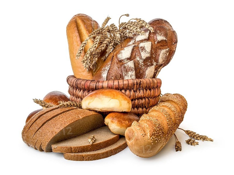 Basket of bread isolated on a white background