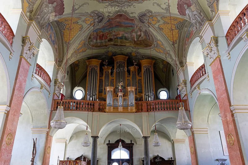 Interior view, organ, parish church of St Egid, Pfarrplatz, inner city, Klagenfurt, Carinthia, Austria, Europe