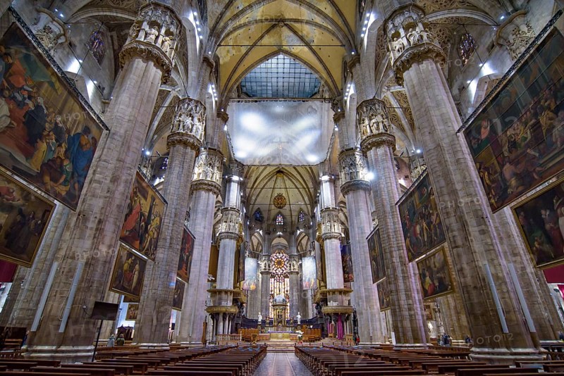 Interior of Milan Cathedral (Duomo di Milano), the cathedral church of Milan, Italy. It's the fourth largest church in the world