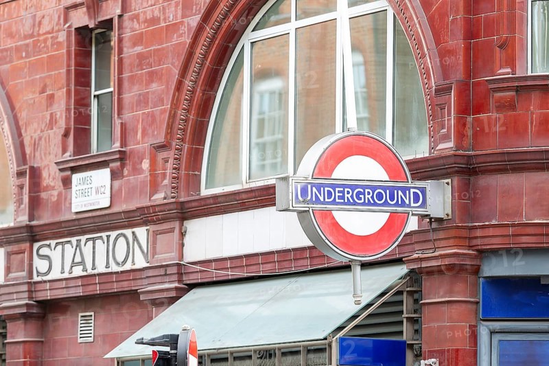 Entrance area of a London Underground station with red brick, London, United Kingdom Great Britain