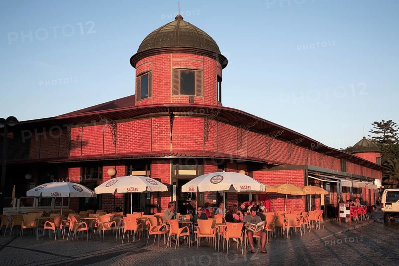 Evening atmosphere at the market hall in Olhao, Algarve, Portugal, Europe