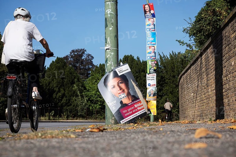 State election in Brandenburg 2024: The BSW Sahra Wagenknecht party campaigns for votes on election posters. Potsdam, Brandenburg, Germany, Europe