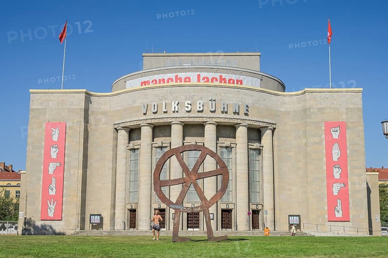 Robber's Wheel metal sculpture, Volksbühne, Rosa-Luxemburg-Platz, Mitte, Berlin, Germany, Europe