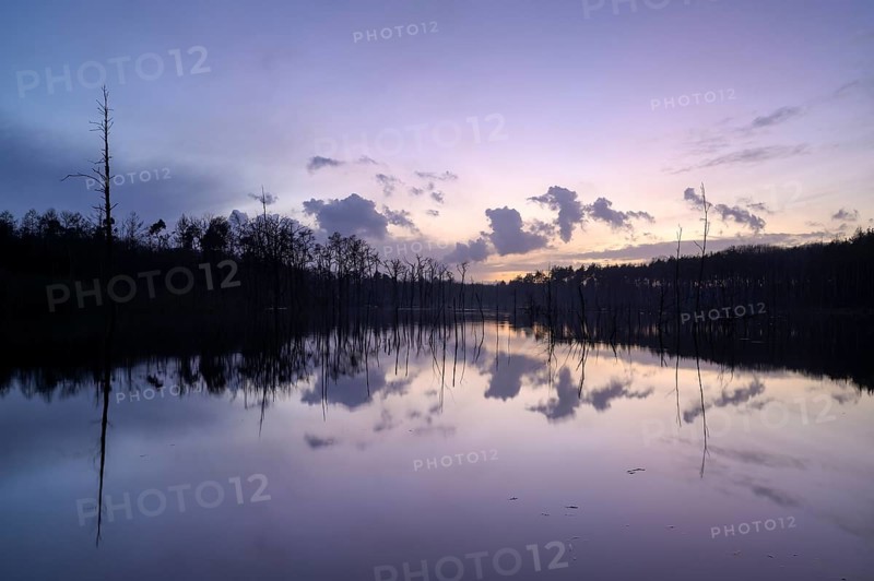Mountain subsidence area, in winter, at sunset, with reflection, Bottrop, Ruhr area, North Rhine-Westphalia, Germany, Europe