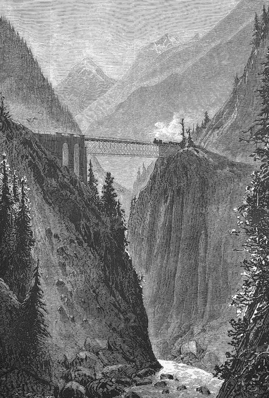 Gotthard railway, Intschireuss bridge over the Reuss in the canton of Uri, southwest of Amsteg near Intschi, steel truss construction, Switzerland, Historic, digitally restored reproduction from a 19th century original, c. 1890, Record date not stated, Europe
