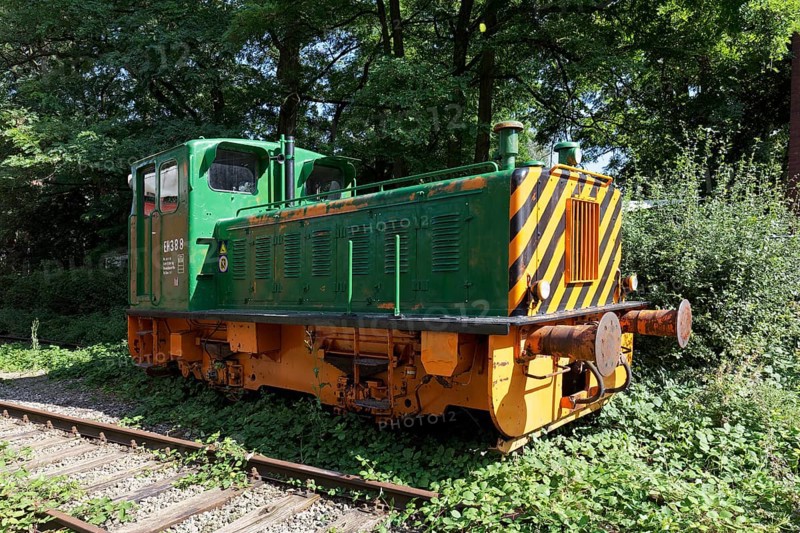 Locomotive EH 388 from the former Krupp steelworks, monument in the Duisburg-Nord Landscape Park, Duisburg, North Rhine-Westphalia, Germany, Europe