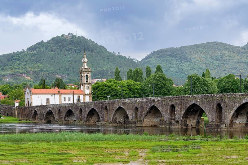 Saint Anthony of the Old Tower Church and the Roman and Medieval bridge, Ponte de Lima, Minho, Portugal, Europe