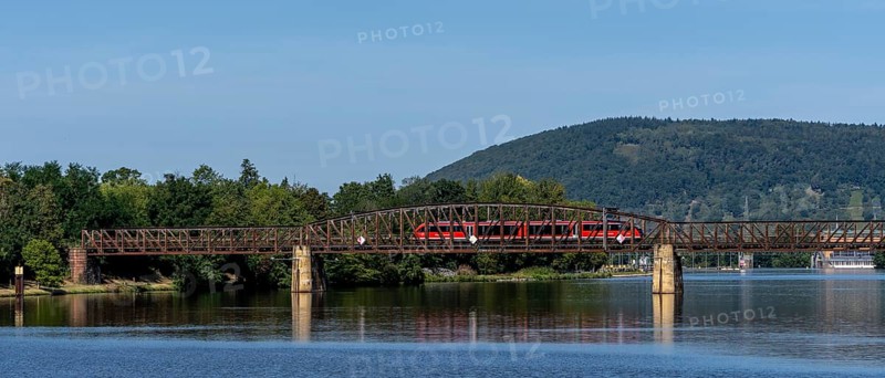 DB Westfrankenbahn railway, railway bridge on the Main in Miltenberg, Bavaria, Germany, Europe