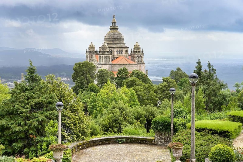 View over Sanctuary of the Sacred Heart of Jesus, Santa Lucia Church, Viana do Castelo, Minho, Portugal, Europe