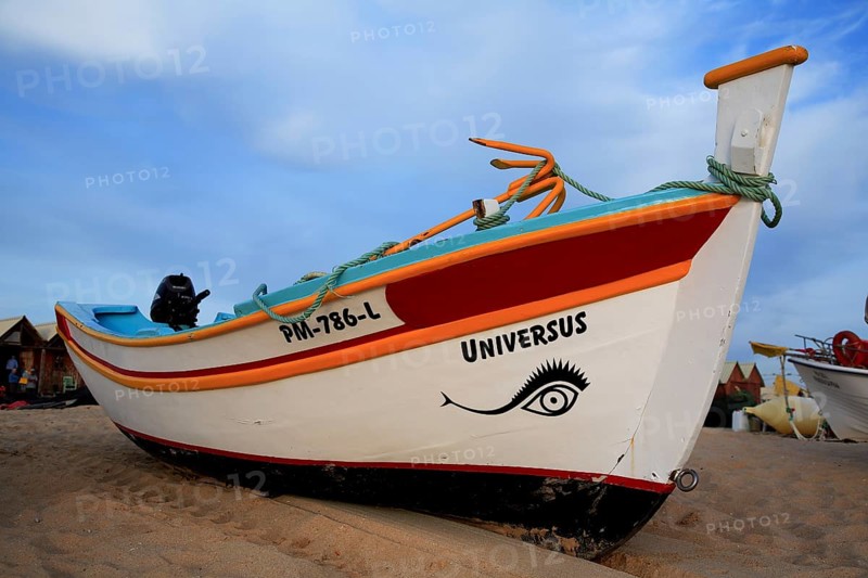 Fishing boat on the beach in Armacao de Pera, Algarve, Portugal, Europe