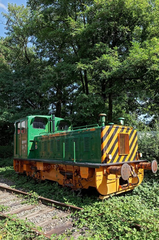 Locomotive EH 388 from the former Krupp steelworks, monument in the Duisburg-Nord Landscape Park, Duisburg, North Rhine-Westphalia, Germany, Europe