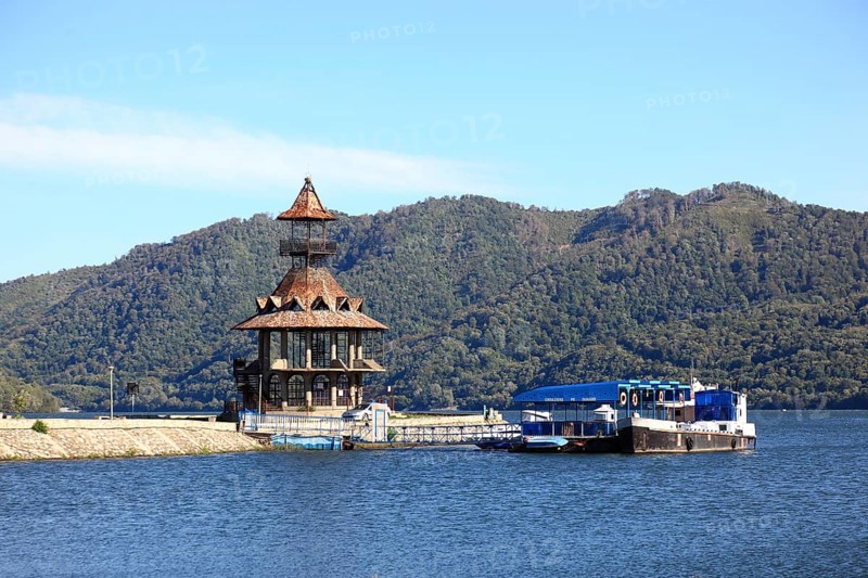 Wallachia, Iron Tor nature park Park, town of Orsova on the Danube, old, dilapidated tower at the harbour, Romania, Europe