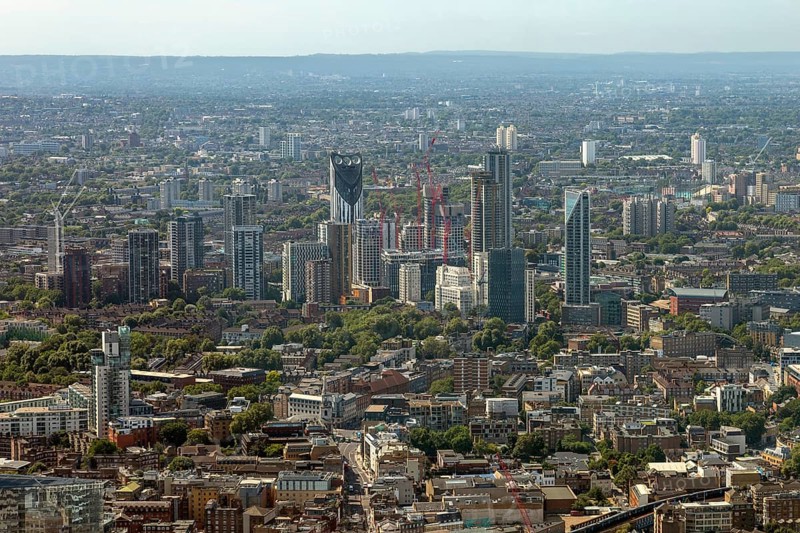 Sweeping views over London with numerous skyscrapers and green spaces, London, United Kingdom United Kingdom