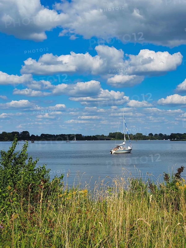 View of a lake with a sailing boat, Roermond, Netherlands