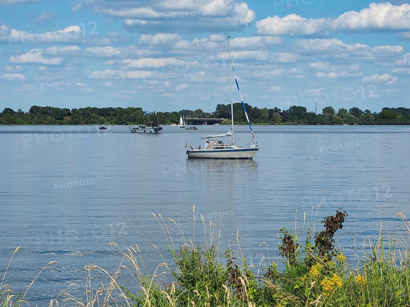 View of a lake with a sailing boat, Roermond, Netherlands