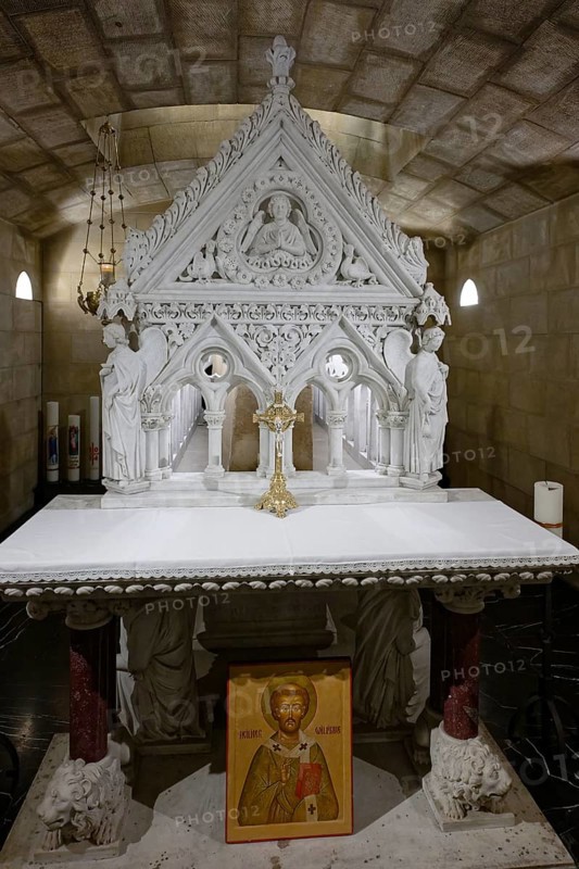 Interior view, Saint Willibrord sarcophagus, crypt, Basilique Saint Willibrord, Echternach, Luxembourg, Europe