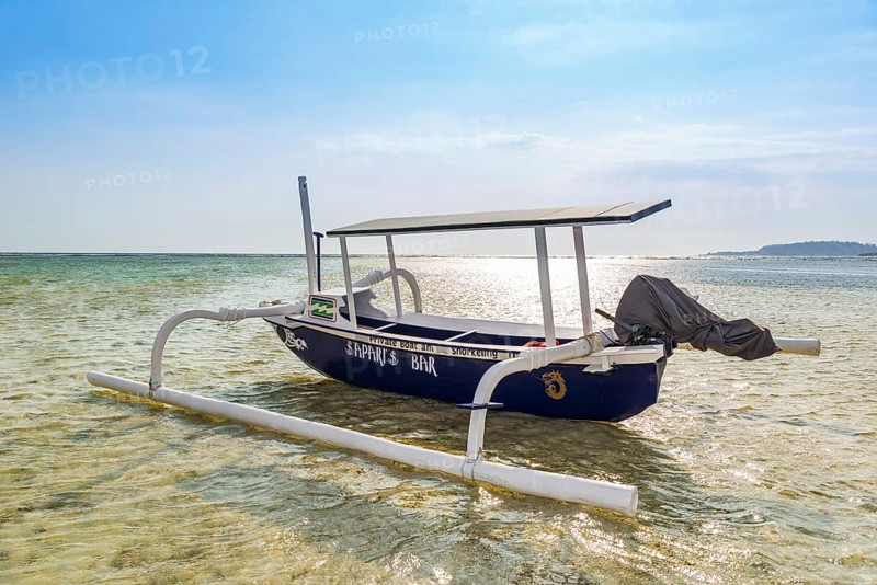 Traditional old fishing boat, sea, blue, ocean, fishing, fishing, work, tropical, empty, nobody, lonely, island, culture, holiday, tourism, travel, Gili Air, Indonesia, Asia