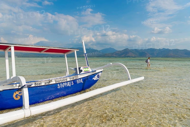 Traditional old fishing boat, sea, blue, ocean, fishing, fishing, work, tropical, empty, lonely, island, culture, holiday, tourism, travel, Gili Air, Indonesia, Asia