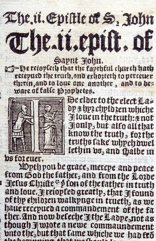 Text of II John from the 1551 Taverner's Bible, English translation. Courtesy of the Reed Collection at Dunedin Public Library, New Zealand, Oceania
