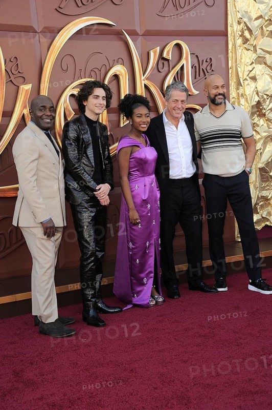 Paterson Joseph, Paul King, Calah Lane, Timothee Chalamet and Keegan-Michael Key at the Los Angeles premiere of 'Wonka' held at the Regency Village Theater in Westwood, USA on December 10, 2023., Westwood, California, USA, North America