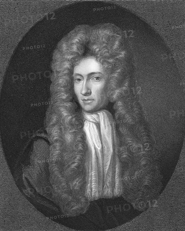 Robert Boyle (1627-1691) on engraving from the 1800s. Irish natural philosopher, chemist, physicist, inventor and gentleman scientist, also noted for his writings in theology. One of the founders of modern chemistry. Engraved by R. Woodman and published in London by Charles Knight, Pall Mall East