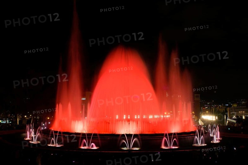 The colorful water show of Magic Fountain of Montjuic with light and music in Barcelona, Spain, Europe