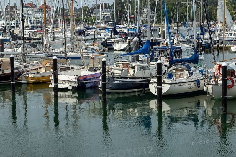 Sailing boats in the Rosenhof marina on the Priwall, seaside resort of Travemünde, Hanseatic city of Lübeck, Schleswig-Holstein, Germany, Europe