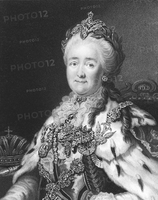 Catherine II of Russia (1729-1796) on engraving from the 1850s. Empress of Russia from1762 to 1796, also known as Catherine The Great. Engraved by R. Woodman and published in London by Charles Knight & Co Ludgate Street