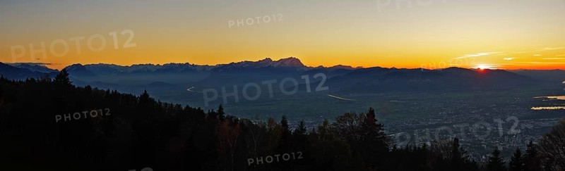 Sunset in the Rhine Valley, panoramic view from the Pfänder