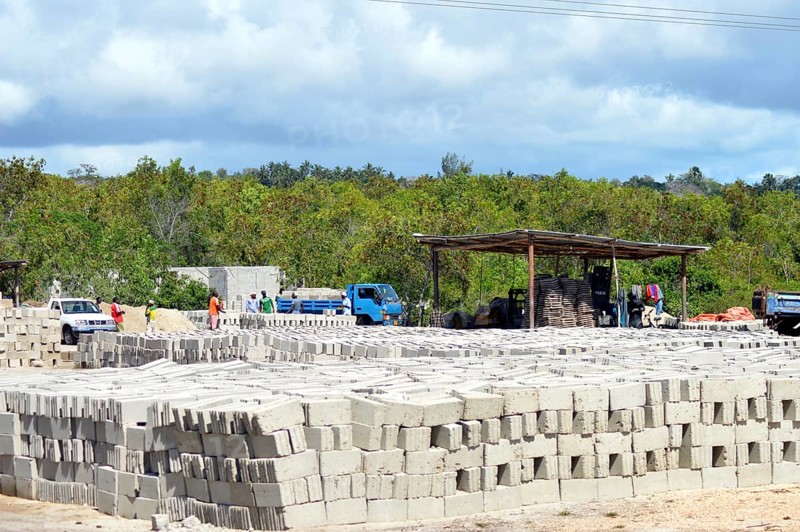 Cinder block factory dry in the sun in a village in Zanzibar