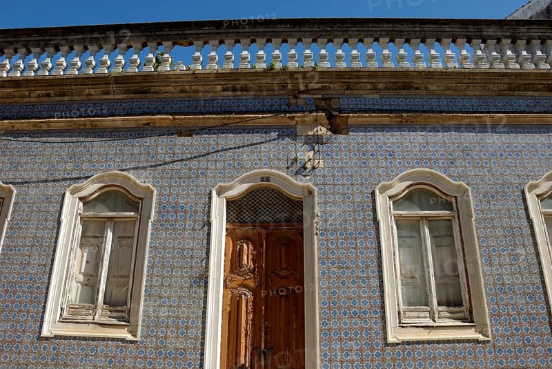 Azulejo façade in the historic centre of Faro, Algarve, Portugal, Europe