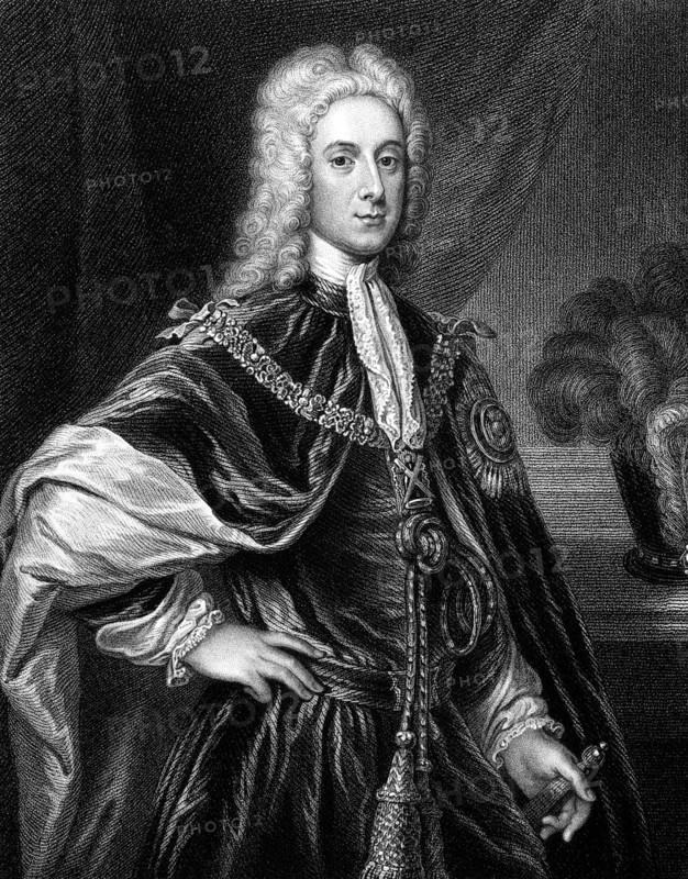 John Campbell, 2nd Duke of Argyll (1678-1743) on engraving from 1830. Scottish nobleman and senior commander in the British Army. Engraved by S.Freeman and published in Portraits of Illustrious Personages of Great Britain, UK, 1830